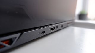 Gigabyte G5 (2023) gaming laptop on a white desk