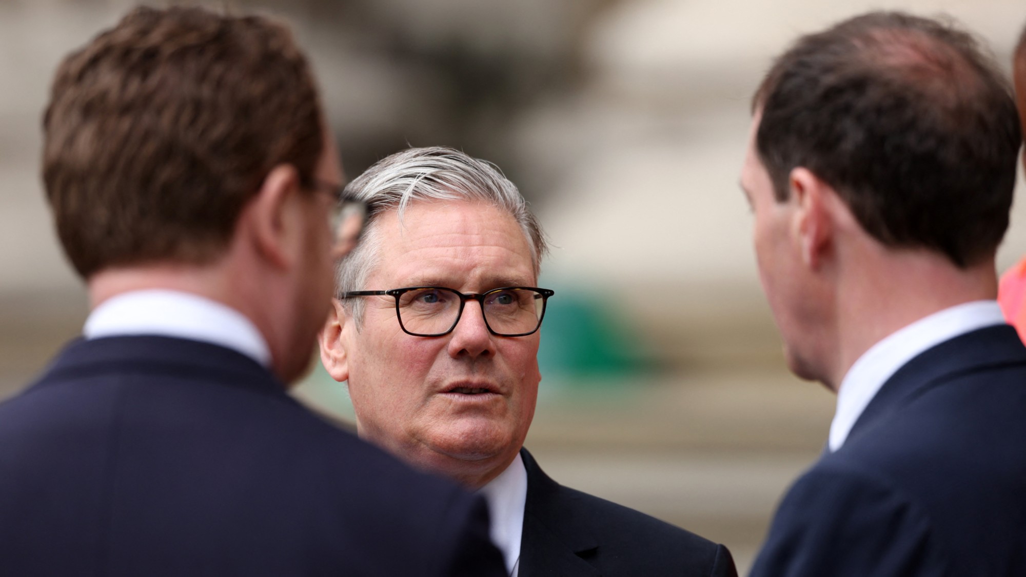Prime Minister Keir Starmer speaks to Chair of the British Museum, George Osborne (R)