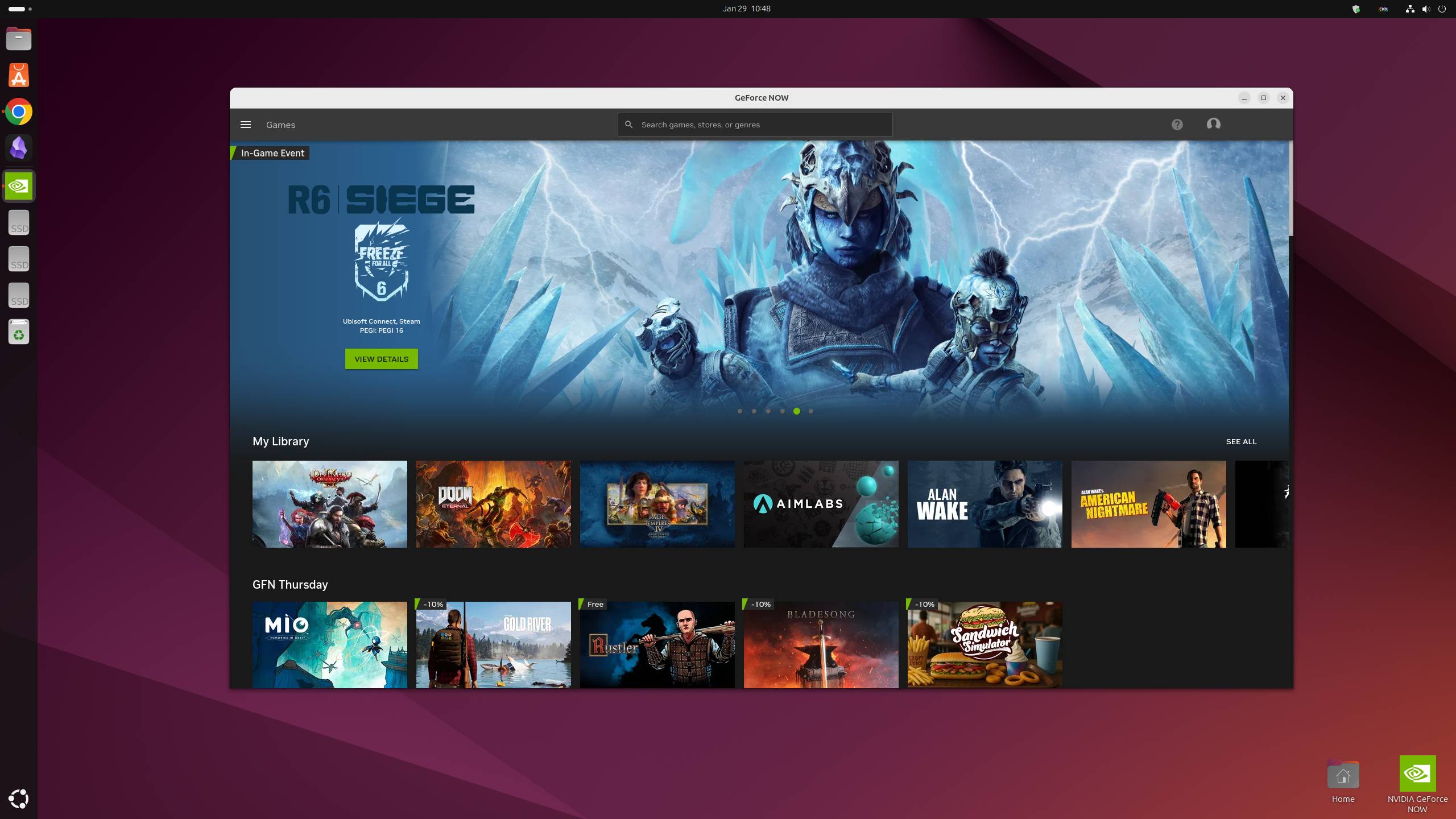 GeForce Now running on Ubuntu Linux.