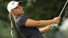 Mia Hammond tees off on the second tee during the final round of the Dana Open at Highland Meadows Golf Club in Sylvania, Ohio USA, on Sunday, July 16, 2023