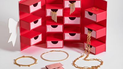 Estella Bartlett pink and red advent calendar filled with gold jewellery