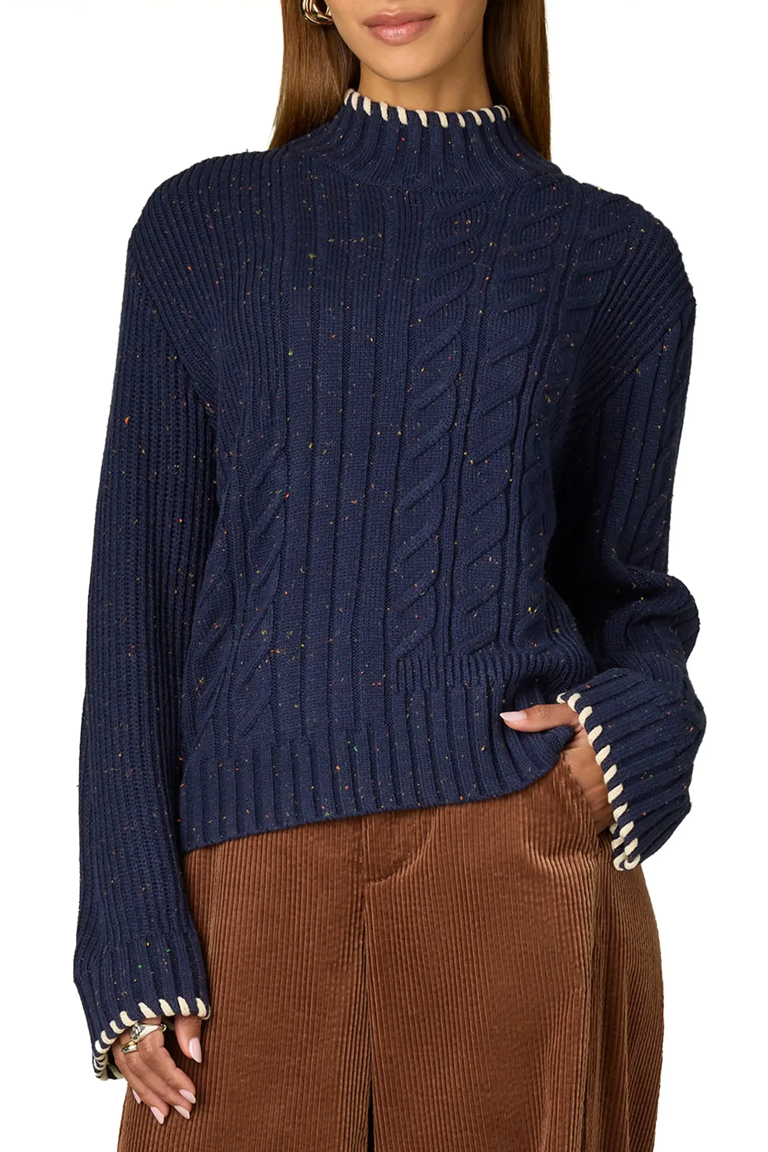 Wit &amp;amp; Wisdom, Cable Stitch Mock Neck Sweater