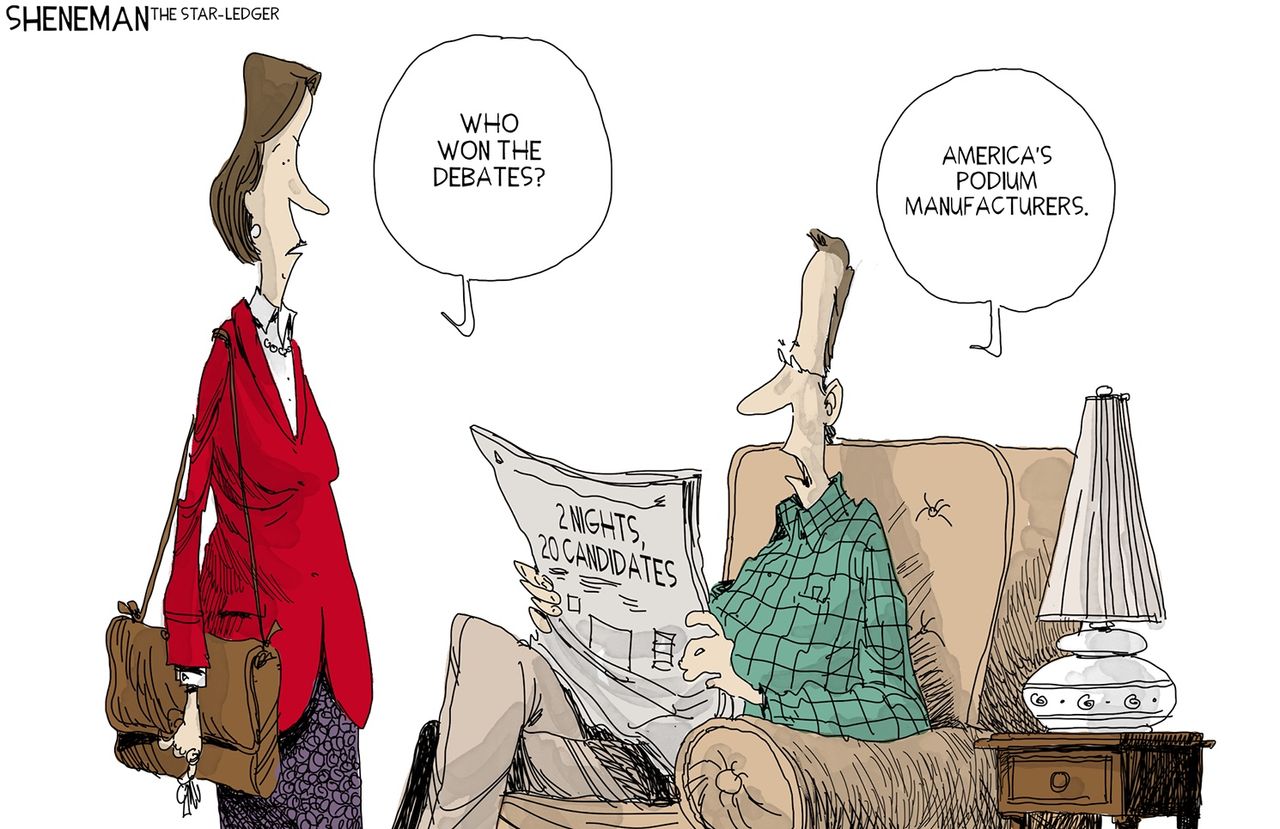 Political Cartoon U.S. Podium Manufacturers Won the Debate