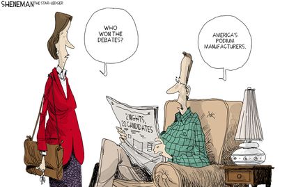 Political Cartoon U.S. Podium Manufacturers Won the Debate