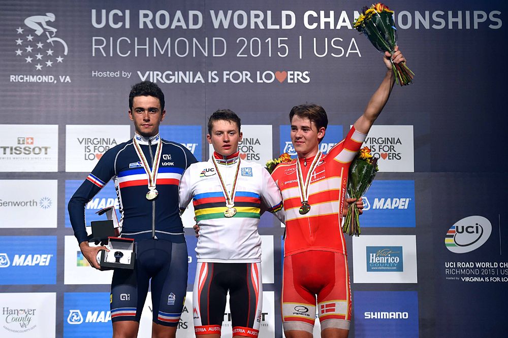 The junior men's podium at Worlds