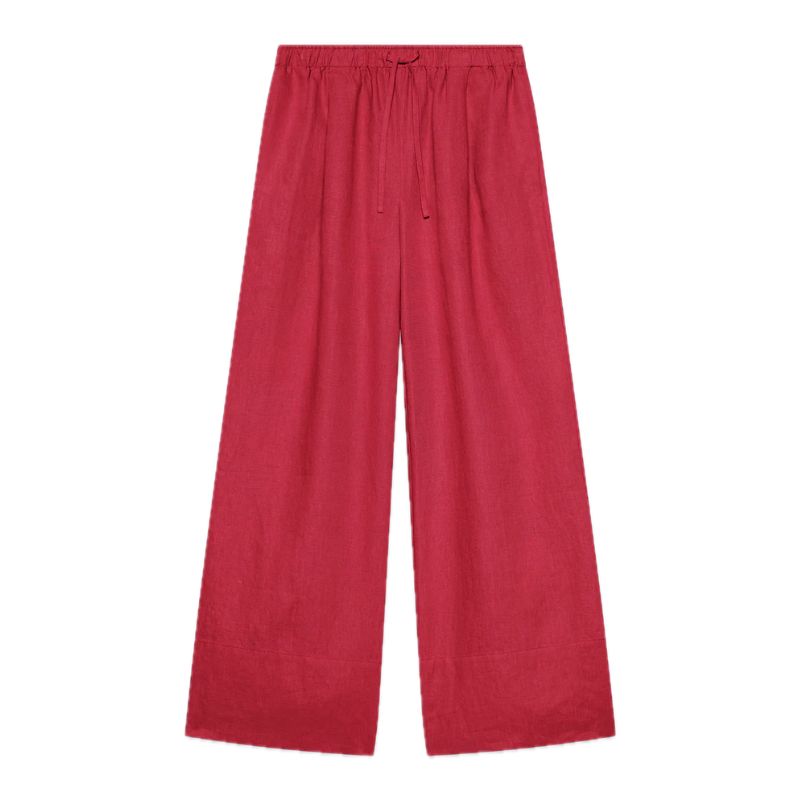 Mint Velvet , Red Linen Drawstring Wide Leg Trousers