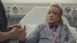 Amanda Barrie in bed as Casualty patient, Elsie.