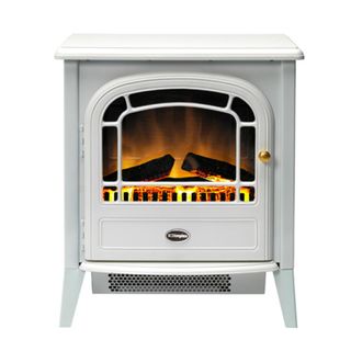 A cutout image of a white electric stove