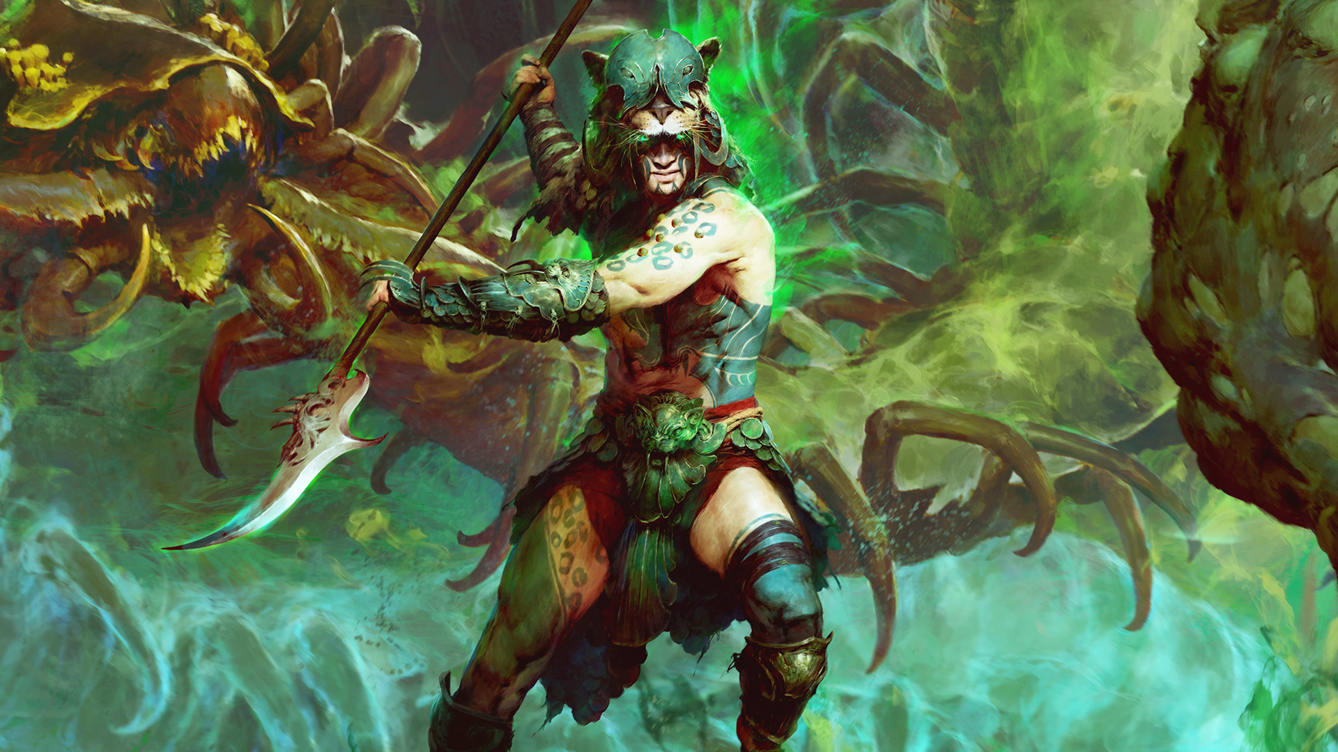 Diablo 4 spiritborn warrior wielding a glave preparing to attack