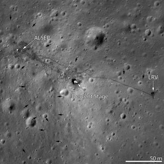 The Apollo 15 Lunar Module (LM) Falcon set down on the Hadley plains a mere 2 kilometers from Hadley Rille as seen by NASA's Lunar Reconnaissance Orbiter. This image was released on March 7, 2012.