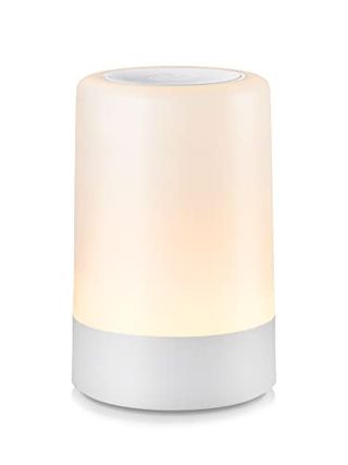 A rounded portable table lamp on a white background