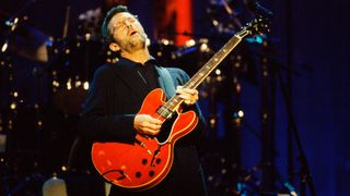 Eric Clapton performs at Madison Square Garden on October 8, 1994 in New York City.