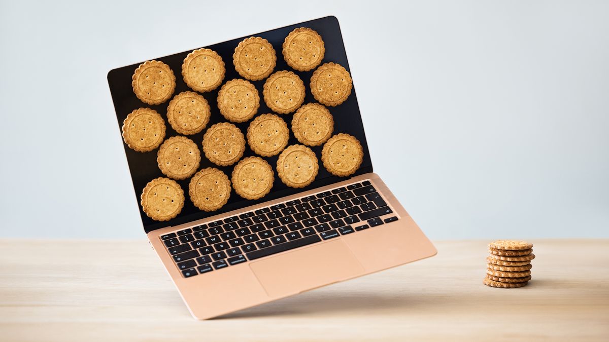 Rows of baked cookies displayed on a laptop monitor