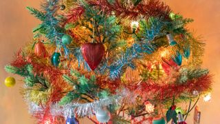 Christmas tinsel on tree