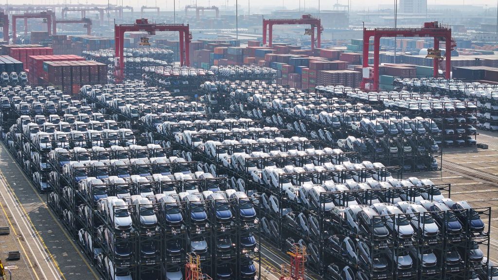 BYD cars waiting for export from China