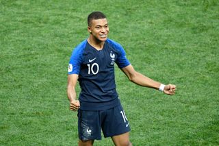 Kylian Mbappé celebrates after scoring for France against Croatia in the 2018 World Cup final.
