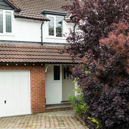 house with white garage door