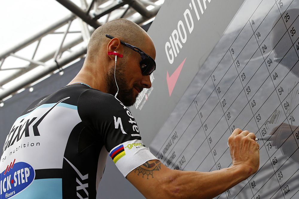 Tom Boonen (Etixx-QuickStep) signing in to stage 9 at the Giro d'Italia