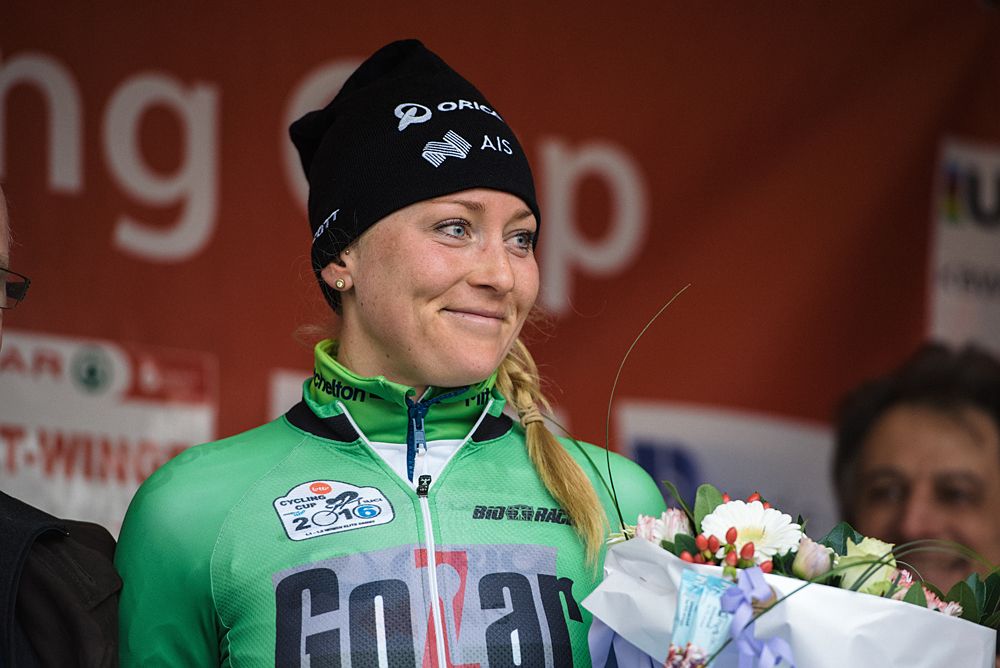 Gracie Elvin (Orica-AIS) was very aggressive at Omloop van het Hageland