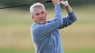 Jay Monahan takes a shot in a practice round before the Alfred Dunhill Links Championship