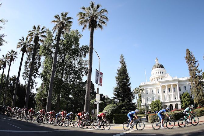 The Tour of California peloton rolls through downtown Sacramento