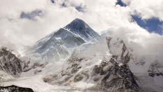 Mount Everest cloaked in clouds