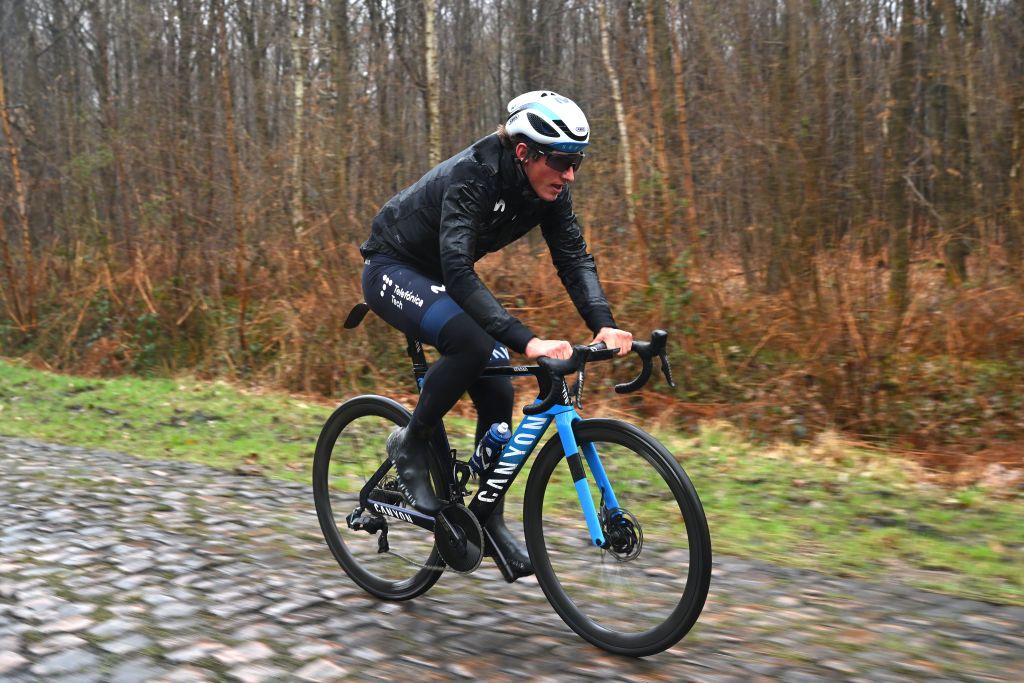 ROUBAIX FRANCE APRIL 06 Ivn Garca Cortina of Spain and Movistar Team during the ParisRoubaix 2023 Training Day 1 UCIWT on April 06 2023 in Roubaix France Photo by Luc ClaessenGetty Images