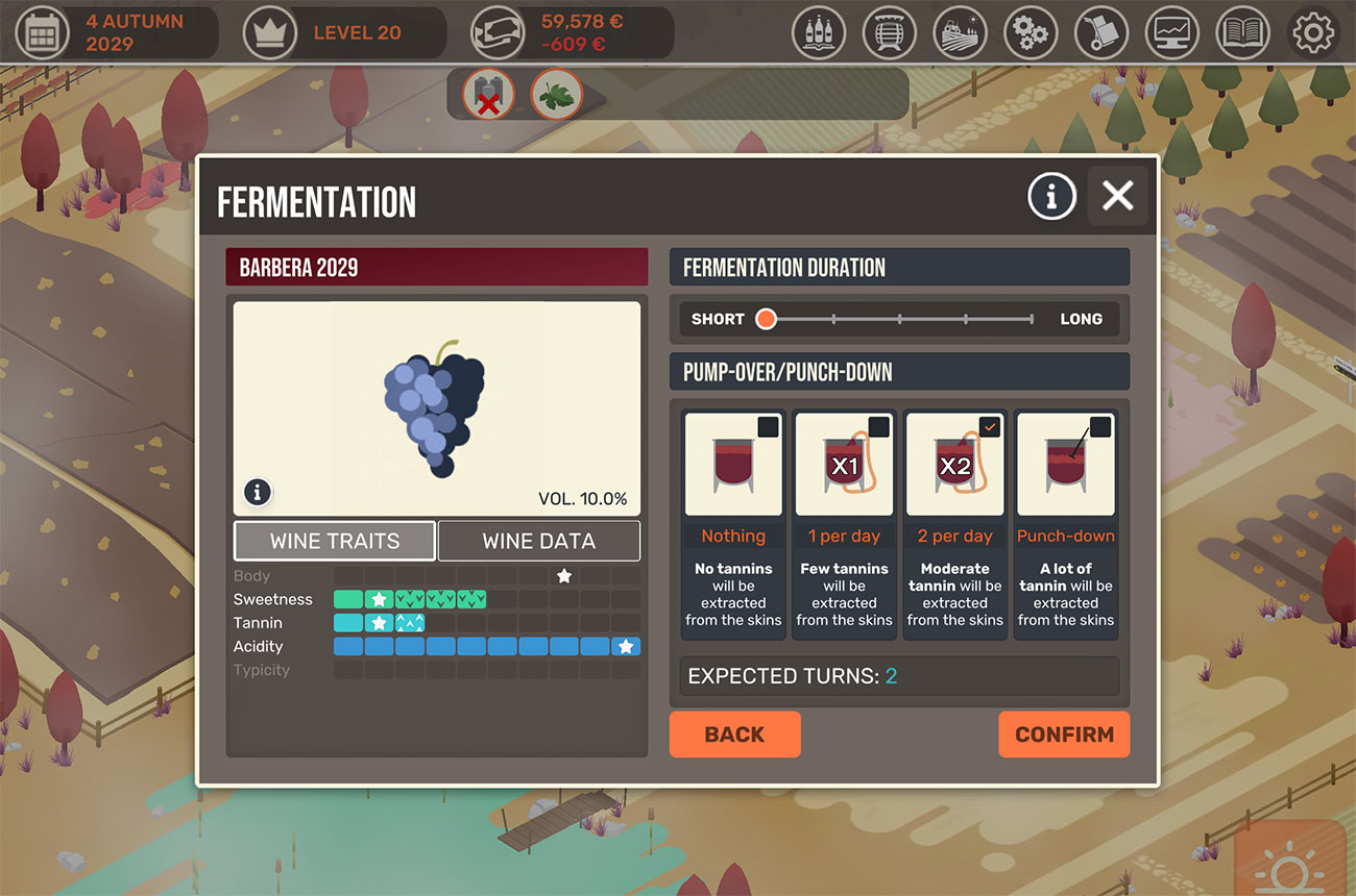 Hundred Days winemaking game, screenshot of cellar management