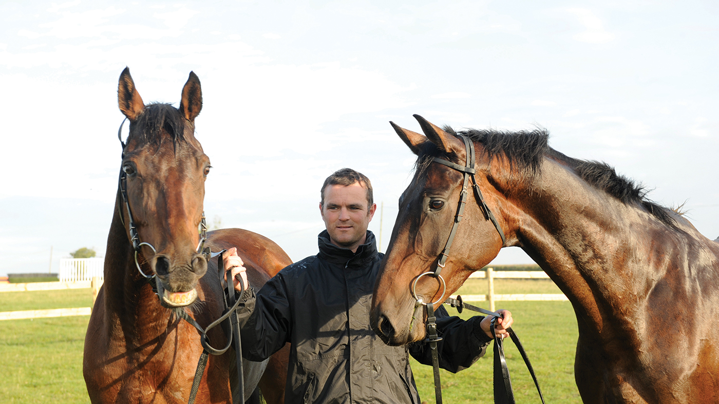 Deep Purple (left, white sock), Evan Williams and Cappa Bleu. grazing after exercise.