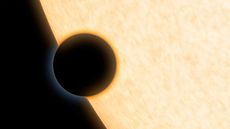 This artist&rsquo;s illustration depicts the alien planet HAT-P-11b, which shows signs of water in its atmosphere, as the exoplanet crosses in front of its parent star. As starlight passes through the puffed-up atmosphere surrounding the planet, shown here in o