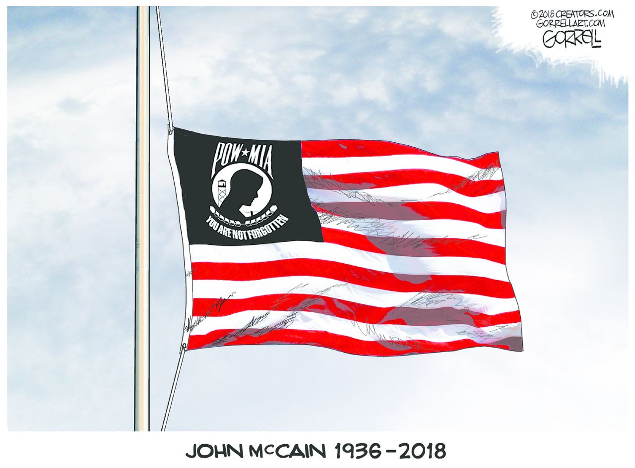 Political cartoon U.S. John McCain death flag half-staff pow mia