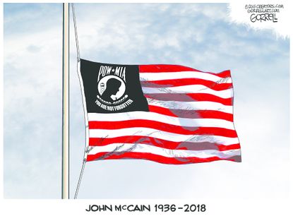 Political cartoon U.S. John McCain death flag half-staff pow mia