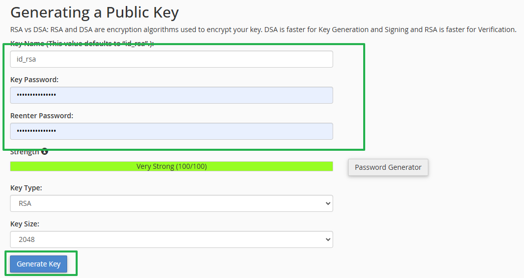 Click Generate Key