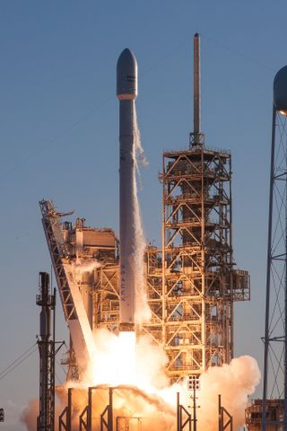 A SpaceX Falcon 9 rocket carrying the Inmarsat-5 F4 communications satellite lifts off from Pad 39A of NASA's Kennedy Space Center in Cape Canaveral, Florida on May 15, 2017.