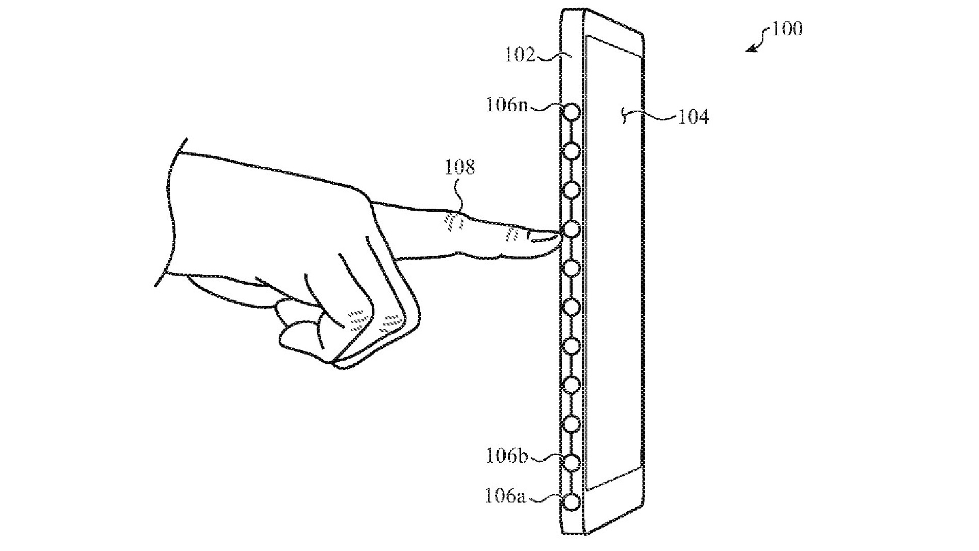 Diagram showing finger using side sensors on the side of iPhone