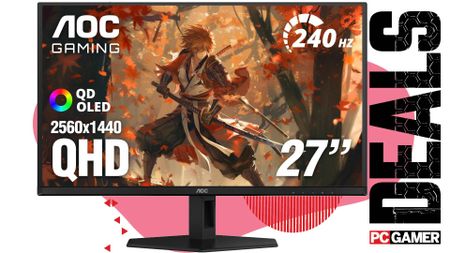 The AOC Gaming Q27GAZD QD-OLED floats in the funky PCG deal void.