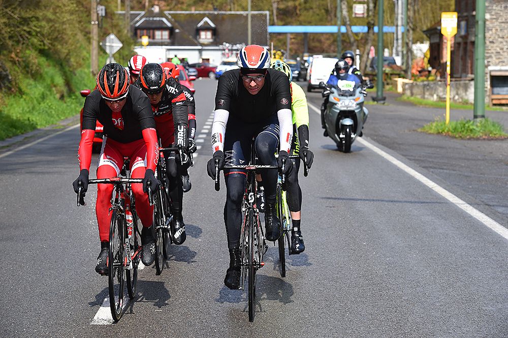 The small group rolling at Liege-Bastogne-Liege
