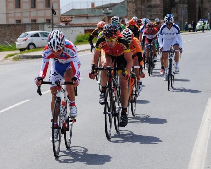 A group of riders dropped of the peloton because of the wind
