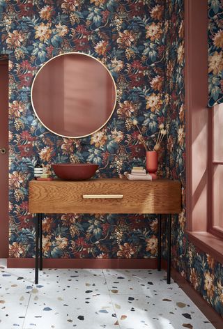 bathroom decorated with Florenzia wallpaper by Graham & Brown