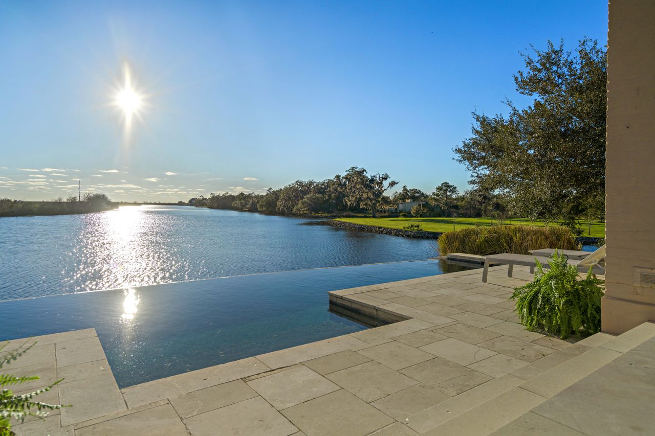 Exterior of luxury lakeside home, Louisiana
