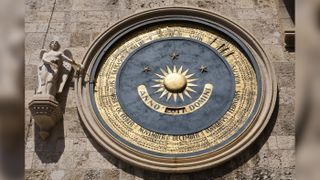 Messina Cathedral Astronomical clock on clock tower, Italy.