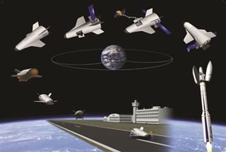 This concept graphic shows one possible configuration of the Innovative Space Vehicle and its various orbital flight mission phases.