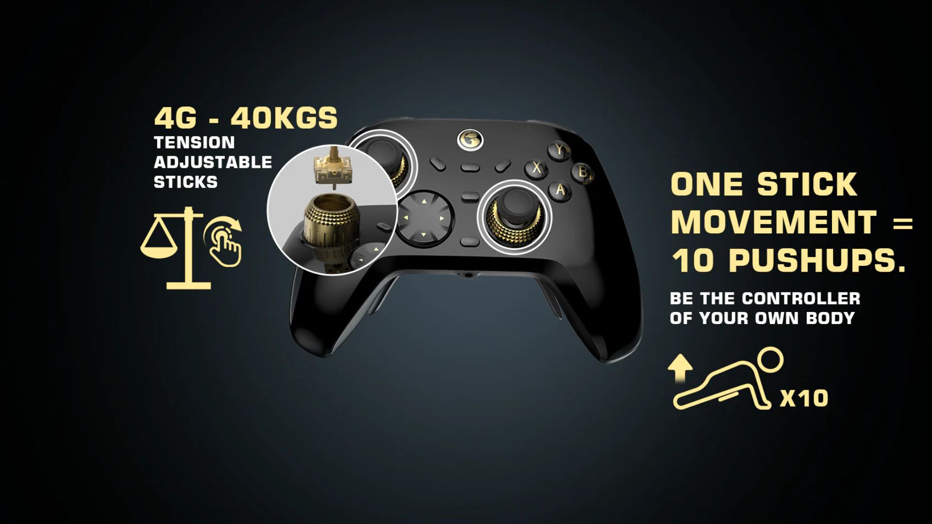 An April Fools image about the adjustable stick tension for the GameSir Cyclone 4