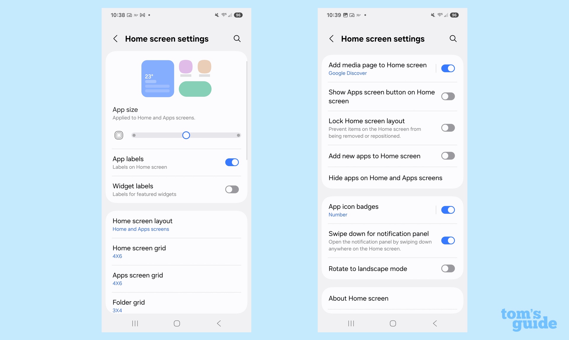 Home screen settings on a Galaxy S25 Plus