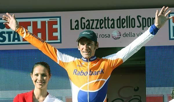 Denis Menchov (Rabobank) on the podium.