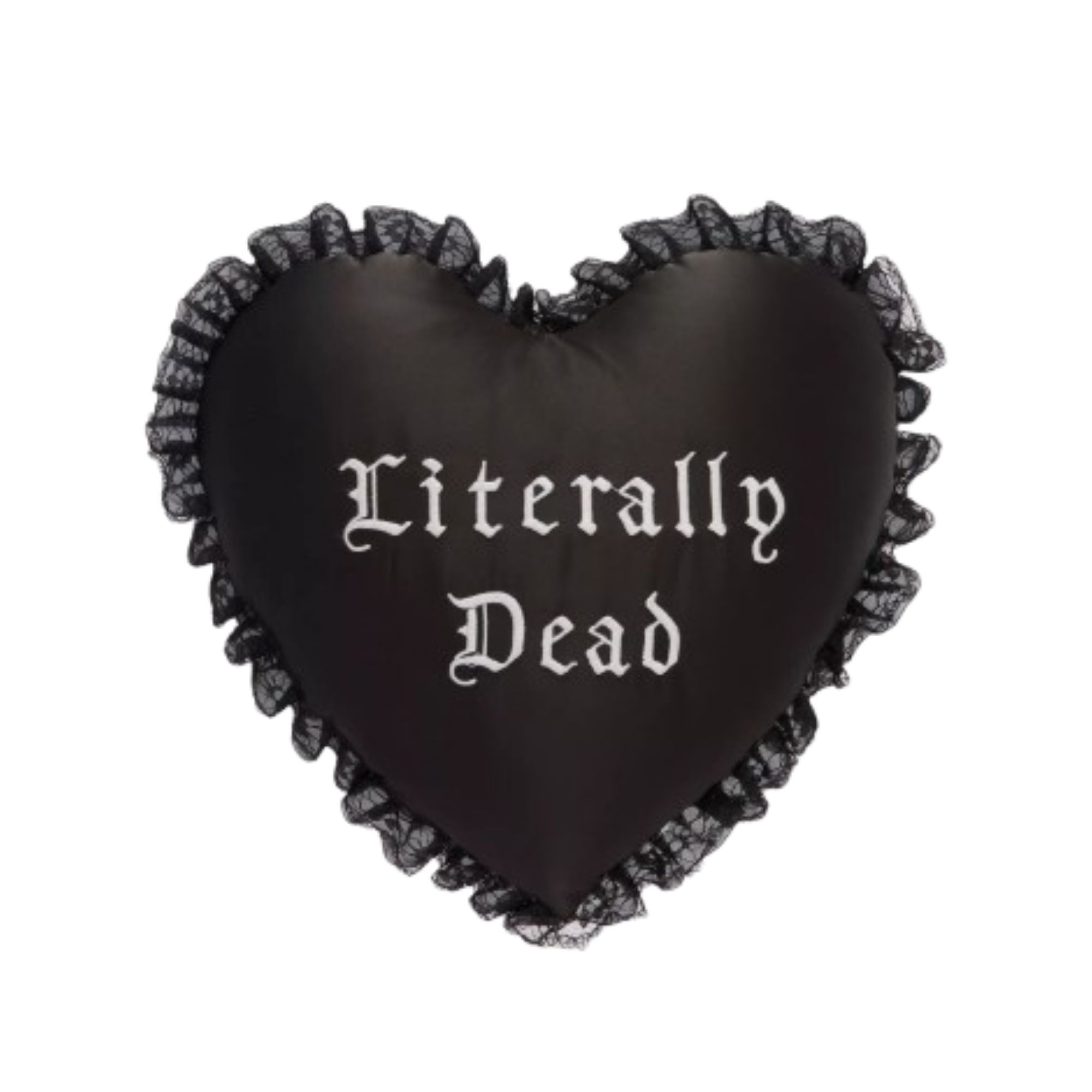 Primark &#039;Literally Dead&#039; black heart-shaped cushion