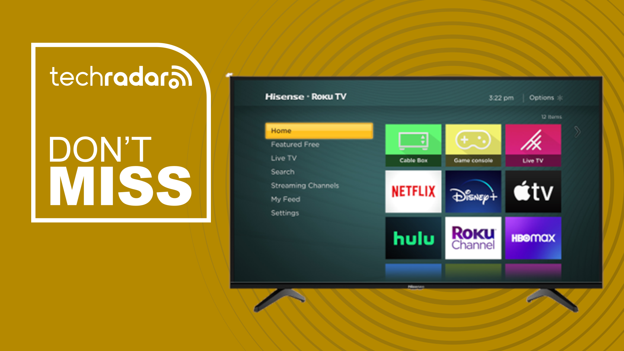 Hisense Roku TV on a yellow deals background