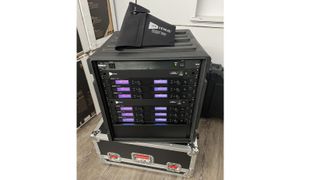 Portable wireless rig for Front and Centre Productions, outfitted by Embark A/V/L, including an RF Venue Diversity Fin antenna, a Shure SLXD 18-channel wireless mic system and RF Venue’s DISTRO4 RF distribution system.