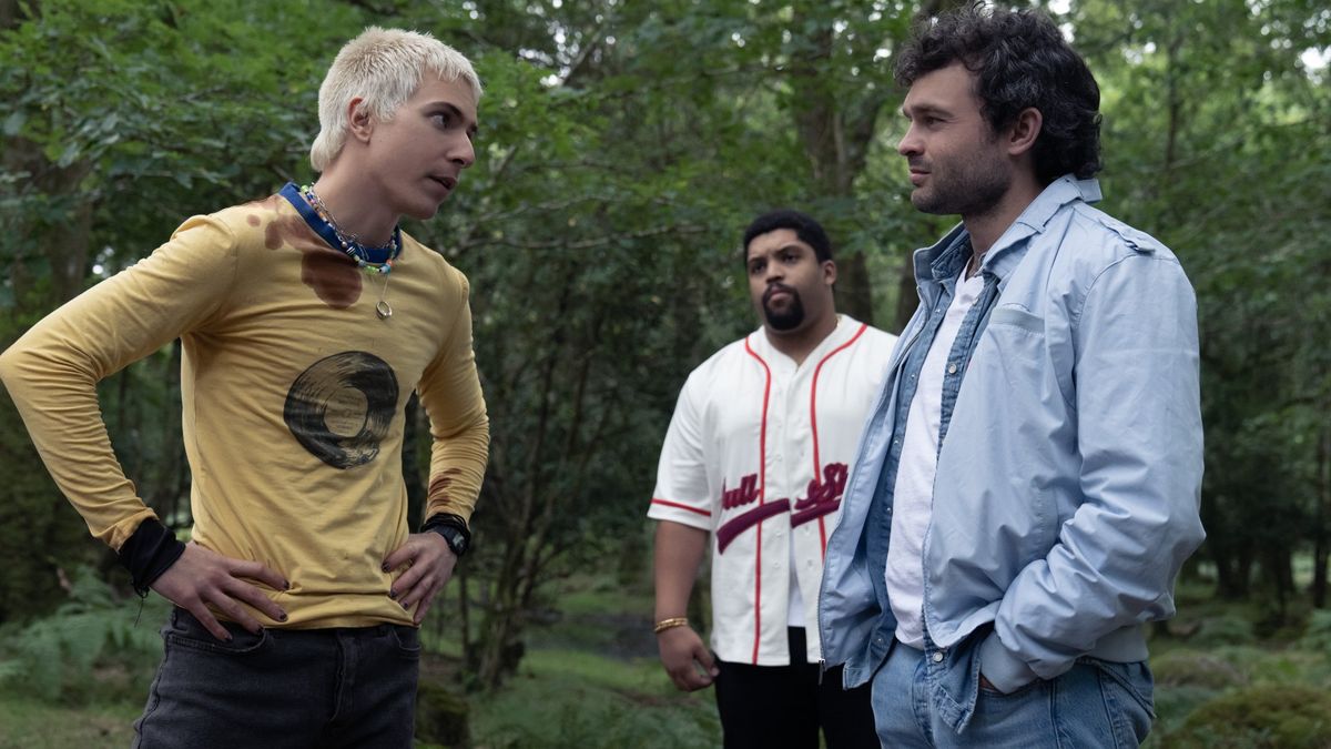 Aaron Holliday as Stache, O&#039;Shea Jackson Jr. as Daveed, and Alden Ehrenreich as Eddie in Cocaine Bear