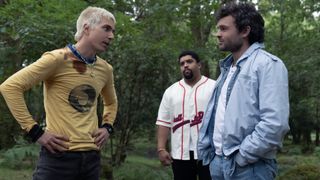 Aaron Holliday as Stache, O'Shea Jackson Jr. as Daveed, and Alden Ehrenreich as Eddie in Cocaine Bear